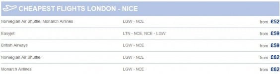 cheapest flights london to nice