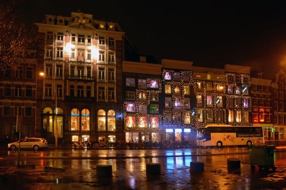 Christmas-lit buildings  in Amsterdam