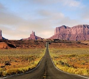 a lonely highway in the california desert