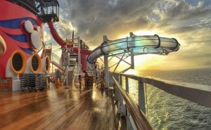 a waterslide on the top deck of a disney cruise ship