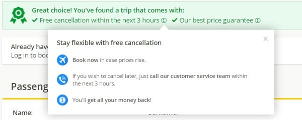 Free cancellation eDreams