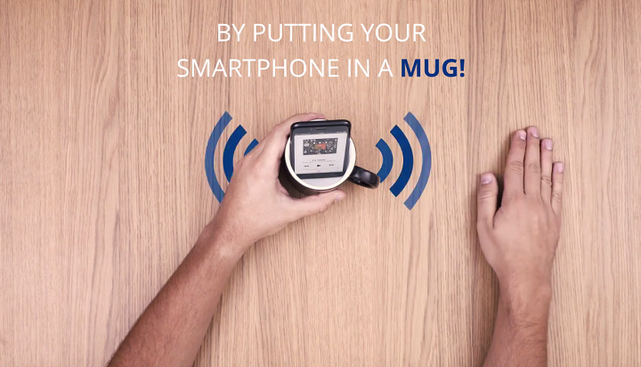 smartphone inside mug