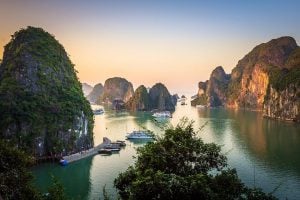 mountains plunge into the sea in vietnam