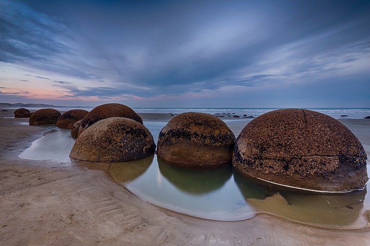 Koekohe Beach with rocky spheres in New Zealand