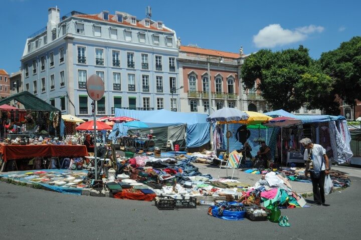 feira da ladra flea market in lisbon - portugal