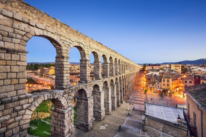 ancient Roman aqueduct in segovia in spain