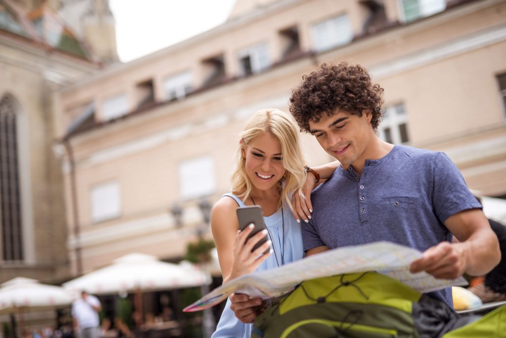 Couple reading map