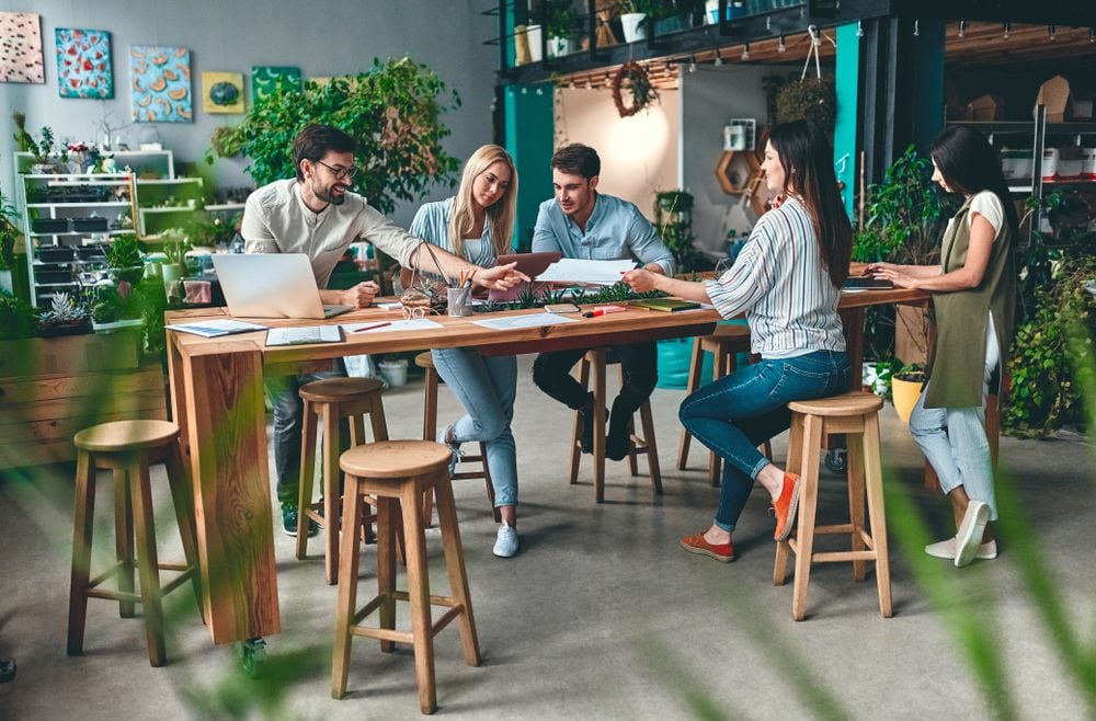 Group of people working in a coworking space